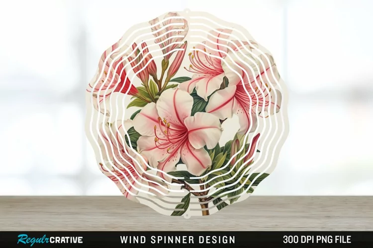 Vintage Azalea Flowers Wind Spinner Sublimation Design PNG