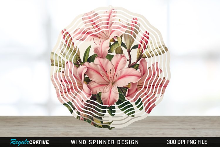 Vintage Azalea Flowers Wind Spinner Sublimation Design PNG example image 1