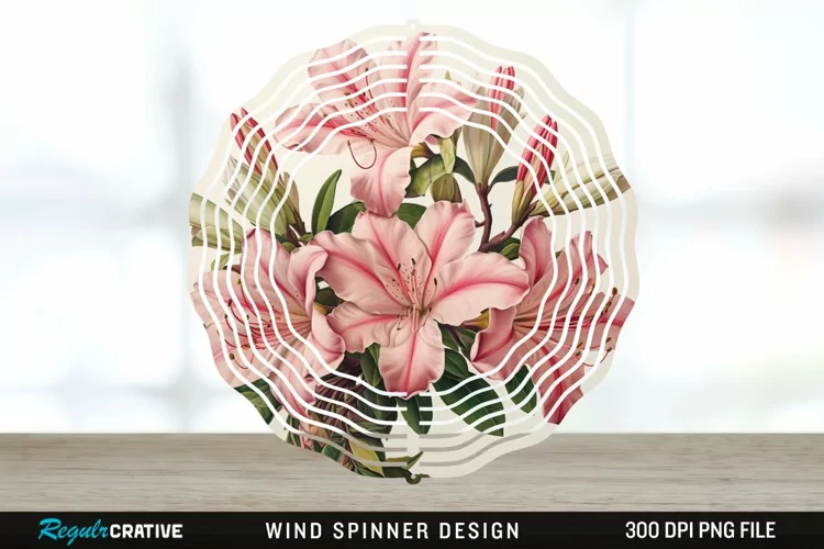 Vintage Azalea Flowers Wind Spinner Sublimation Design PNG