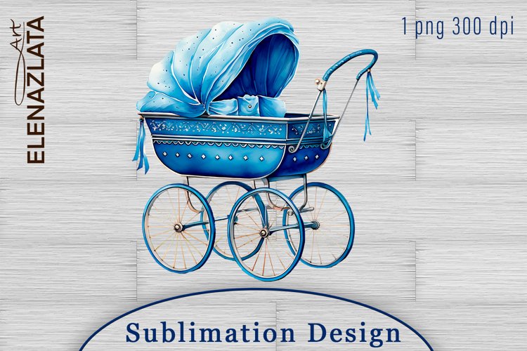 Vintage Baby Stroller Watercolor Clipart example image 1