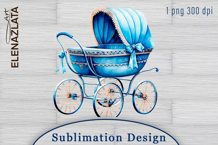 Vintage Baby Stroller Watercolor Clipart