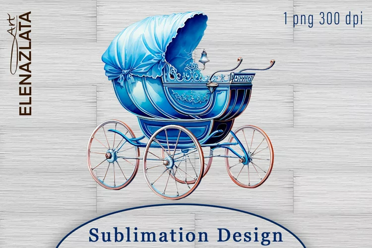 Vintage Baby Stroller Watercolor Clipart