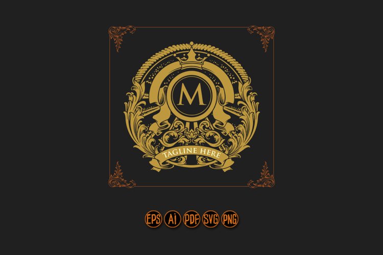 Vintage badge gold label crown shield floral svg