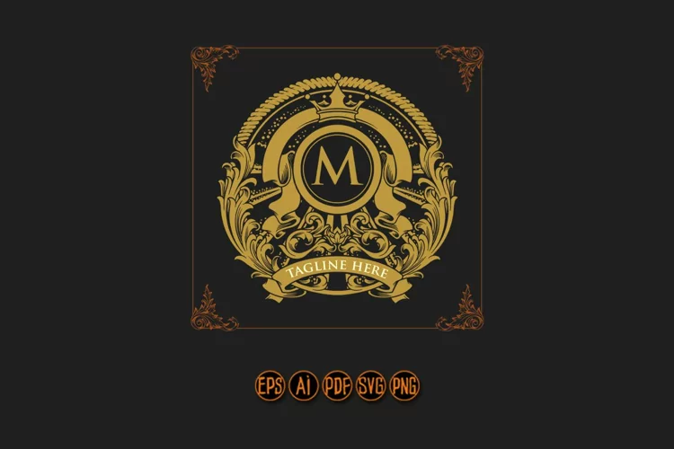Vintage badge gold label crown shield floral svg