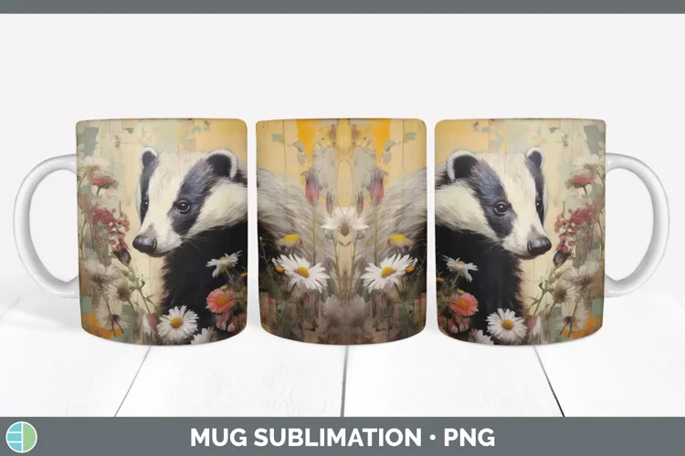 Vintage Badger Mug Wrap | Sublimation Coffee Cup Designs