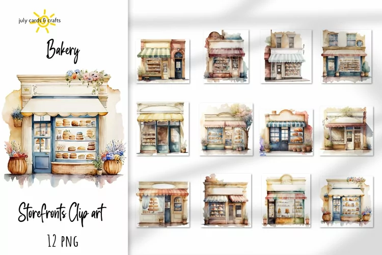 Vintage Bakery Storefronts Clipart