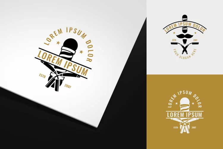 Vintage Barber Shop Old Fashioned Logo Illustrations