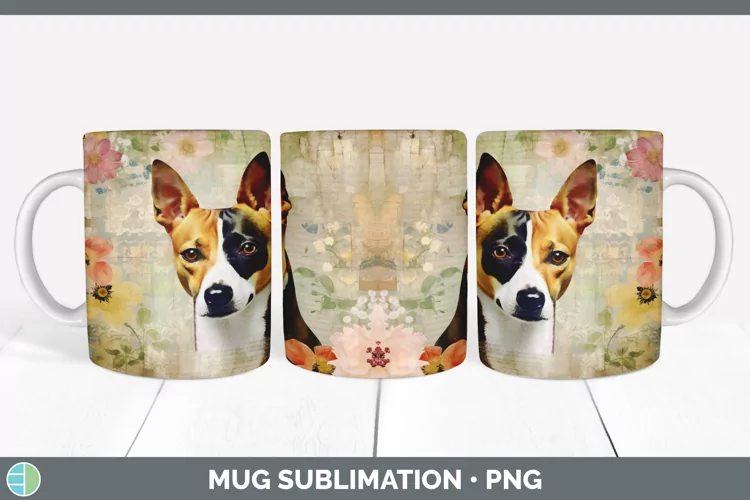 Vintage Basenji Dog Mug Wrap | Sublimation Coffee Cup Design