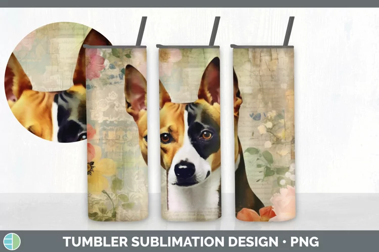Vintage Basenji Dog Tumbler | Sublimation 20 oz Skinny Tumbl