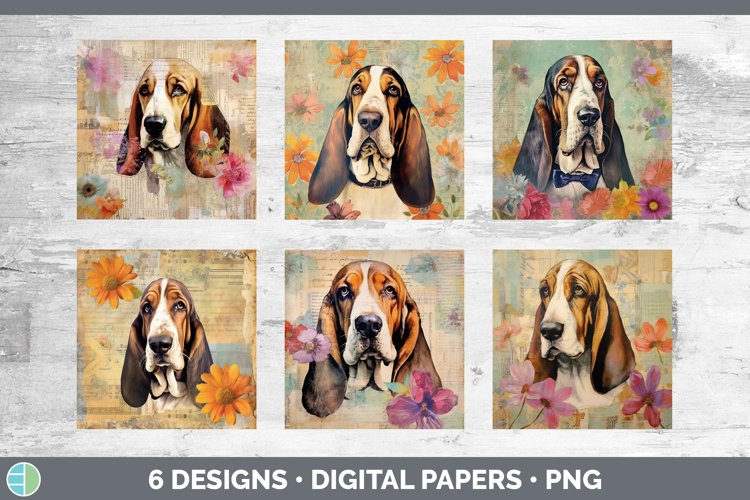 Vintage Basset Hound Dog Paper Backgrounds | Digital Scrapbo