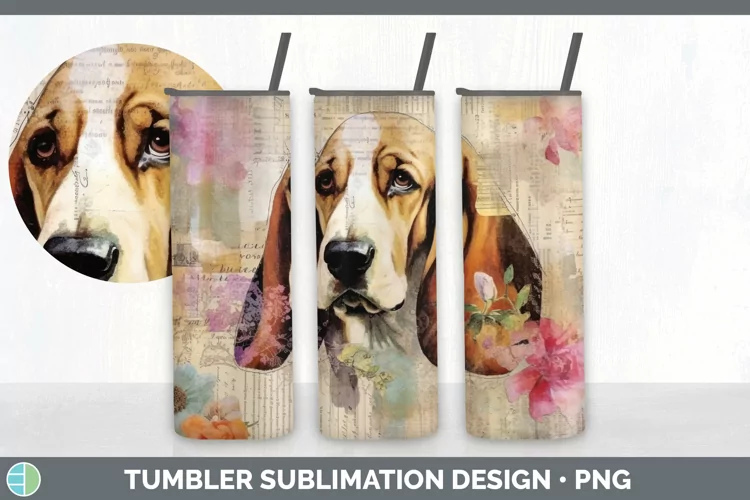 Vintage Basset Hound Dog Tumbler | Sublimation 20 oz Skinny