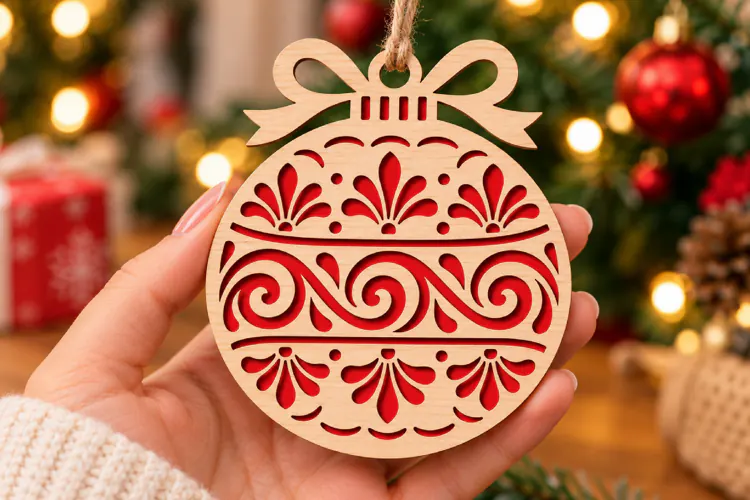 Vintage Bauble Laser Cut Wood File, Christmas Ornament SVG