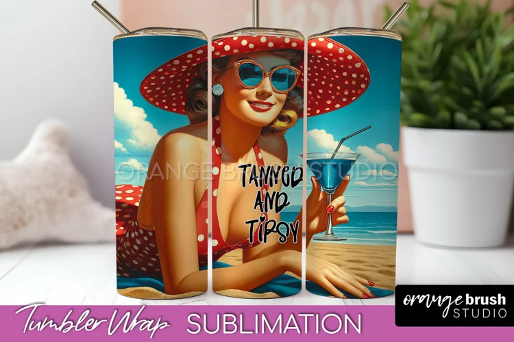 Beach Tumbler Wrap - Sarcastic Pin-up Girl Sublimation