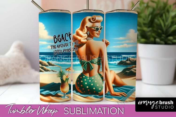 Beach Tumbler Wrap - Sarcastic Pin-up Girl Sublimation