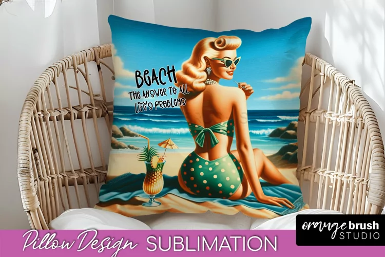 Pin Up Girl Pillow Cover - Beach Pillow Case Sublimation