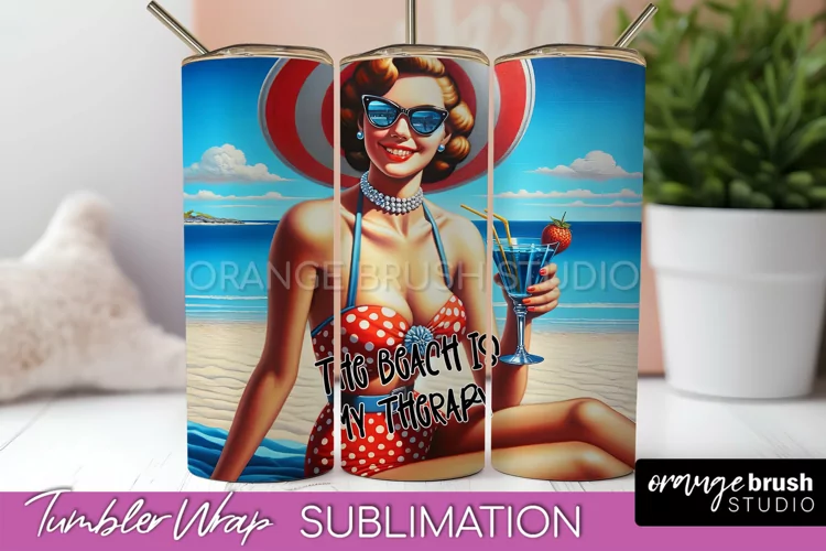Beach Tumbler Wrap - Sarcastic Pin-up Girl Sublimation