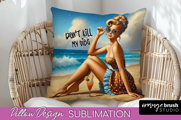 Pin Up Girl Pillow Cover - Beach Pillow Case Sublimation