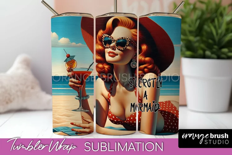 Beach Tumbler Wrap - Sarcastic Pin-up Girl Sublimation