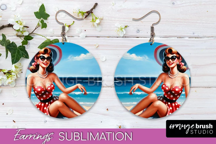 Pin Up Girl Earrings PNG - Beach Round Earrings Sublimation