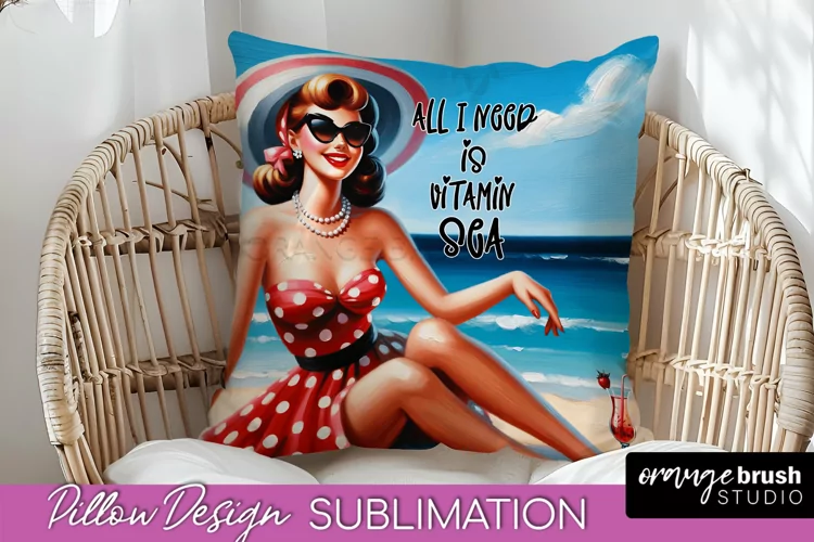 Pin Up Girl Pillow Cover - Beach Pillow Case Sublimation