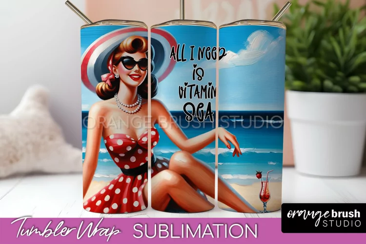 Beach Tumbler Wrap - Sarcastic Pin-up Girl Sublimation