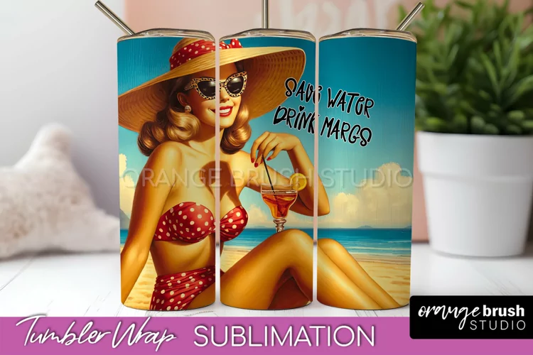 Beach Tumbler Wrap - Sarcastic Pin-up Girl Sublimation