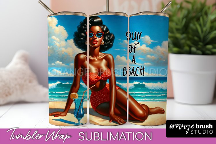 Beach Tumbler Wrap - Sarcastic Pin-up Girl Sublimation example image 1