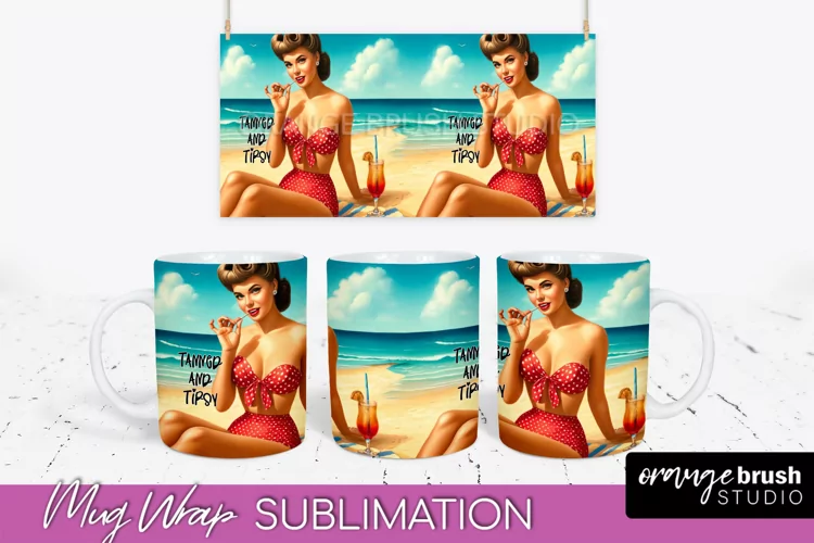 Pin Up Girl Mug Wrap - Sarcastic Quote Beach Mug Sublimation