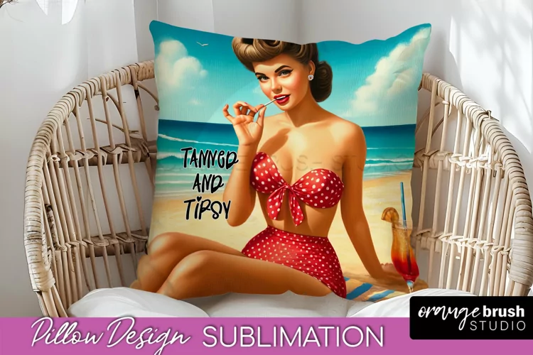 Pin Up Girl Pillow Cover - Beach Pillow Case Sublimation