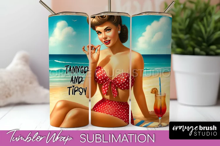 Beach Tumbler Wrap - Sarcastic Pin-up Girl Sublimation