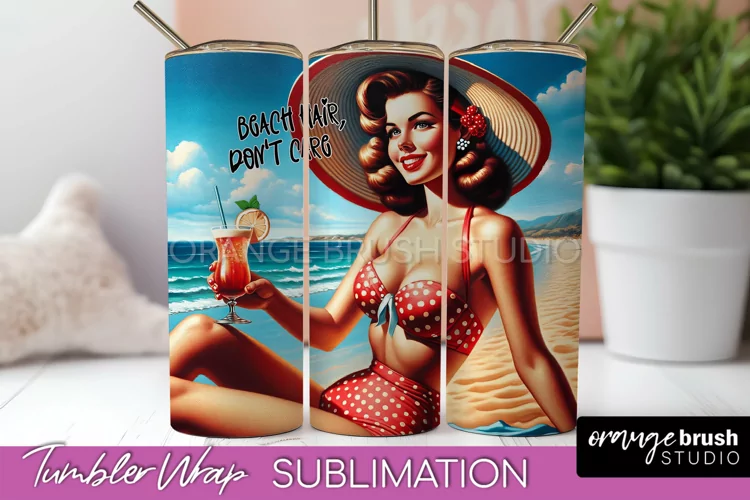 Beach Tumbler Wrap - Sarcastic Pin-up Girl Sublimation