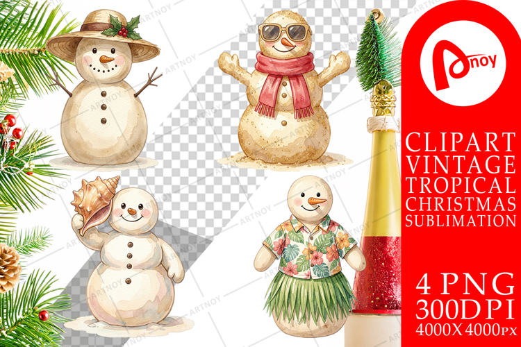 Vintage Beach Sand Snowman Sublimation