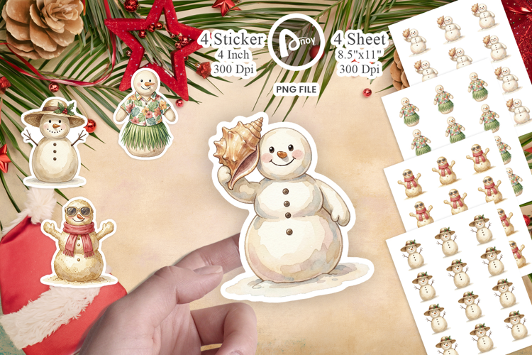 Vintage Beach Sand Snowman Sticker