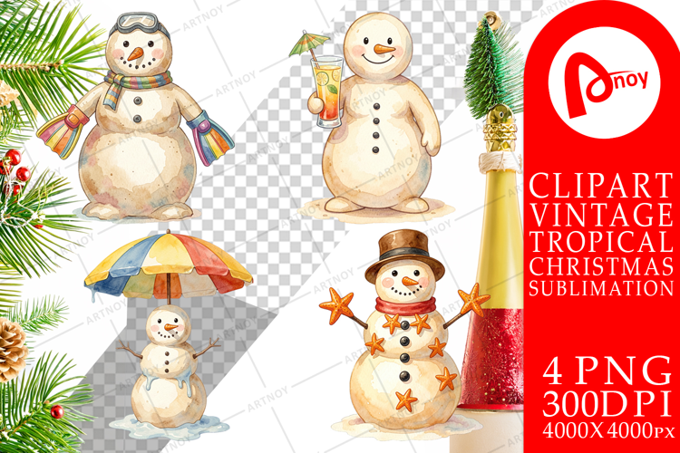 Vintage Beach Sand Snowman Sublimation