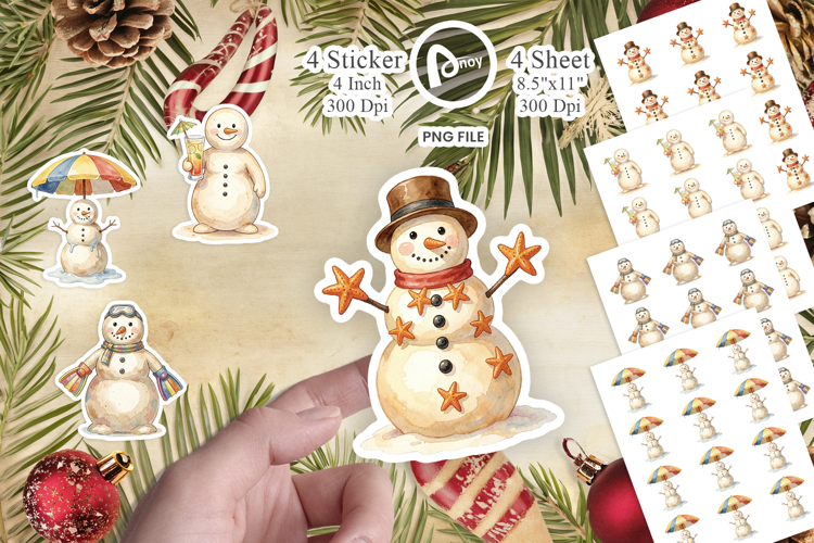 Vintage Beach Sand Snowman Sticker