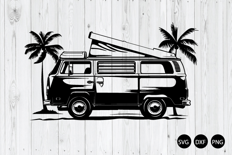 Vintage Beach Van SVG, Vintage Surf Van SVG, Van Silhouette