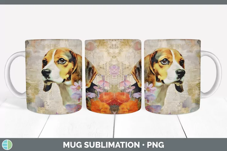 Vintage Beagle Dog Mug Wrap | Sublimation Coffee Cup Designs