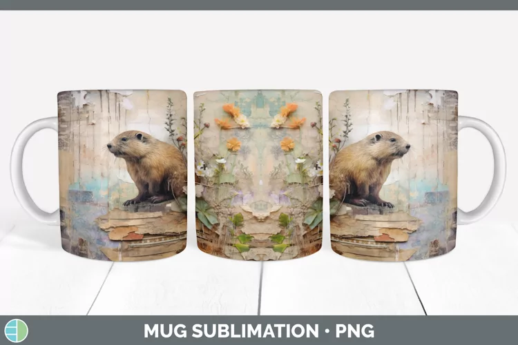 Vintage Beaver Mug Wrap | Sublimation Coffee Cup Designs