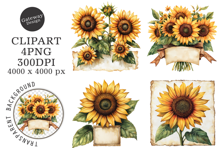 Vintage Bee Honey Sunflower Label PNG