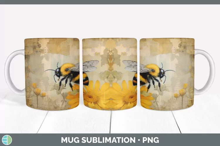 Vintage Bees Mug Wrap | Sublimation Coffee Cup Designs