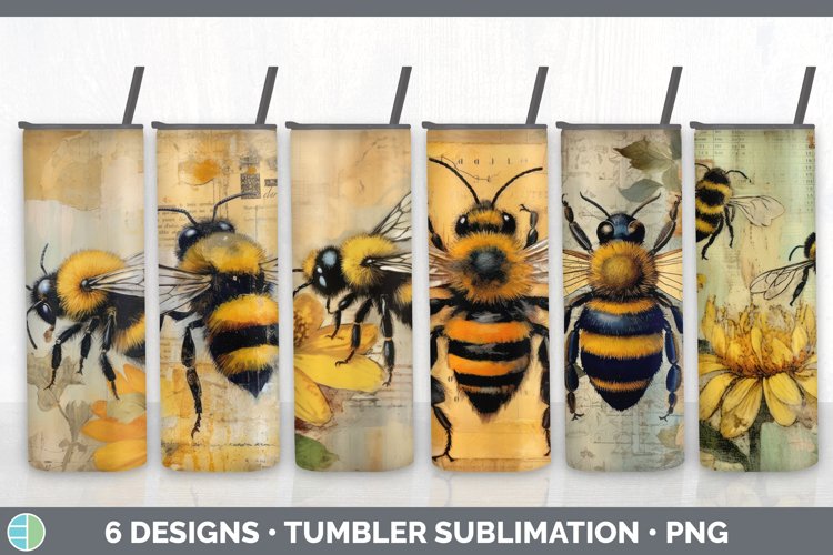Vintage Bees Tumbler | Sublimation 20 oz Skinny Tumbler Desi