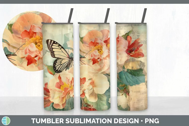 Vintage Begonia Flowers Tumbler | Sublimation 20 oz Skinny T