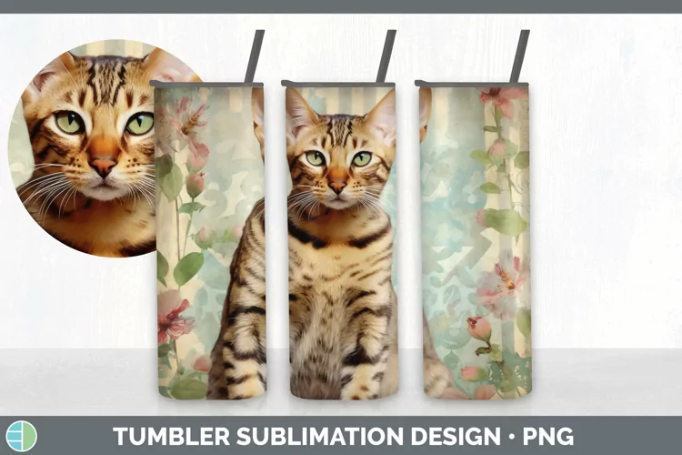 Vintage Bengal Cat Tumbler | Sublimation 20 oz Skinny Tumble