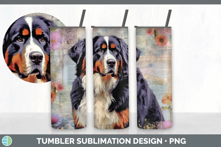 Vintage Bermese Mountain Dog Tumbler | Sublimation 20 oz Ski