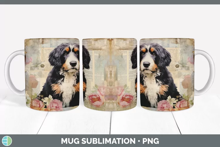 Vintage Bernedoodle Dog Mug Wrap | Sublimation Coffee Cup De