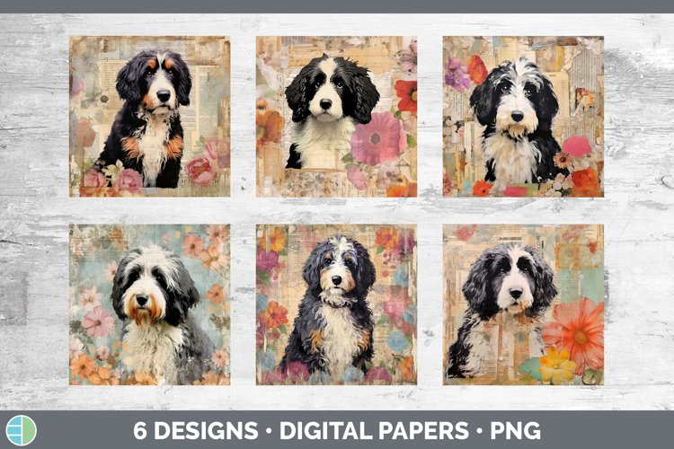 Vintage Bernedoodle Dog Paper Backgrounds | Digital Scrapboo
