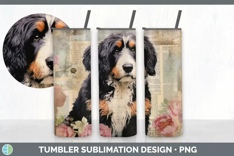Vintage Bernedoodle Dog Tumbler | Sublimation 20 oz Skinny T