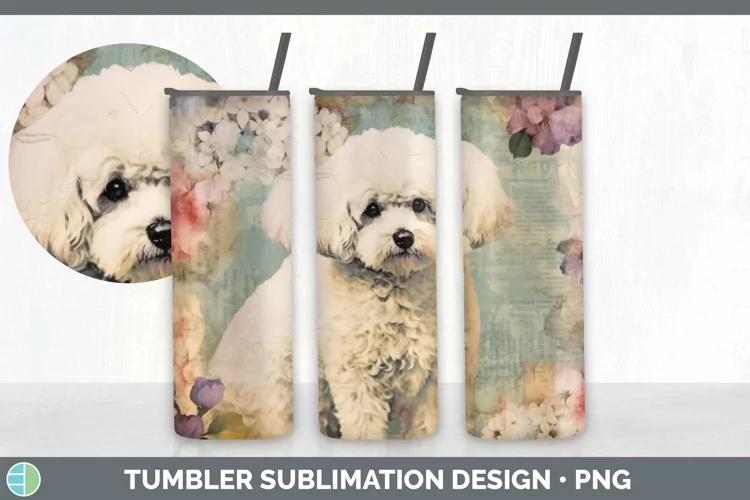 Vintage Bichon Frise Dog Tumbler | Sublimation 20 oz Skinny
