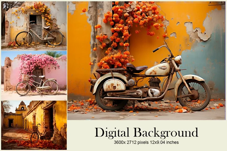 Vintage Bicycle Background Bicycle Flower Wallpaper Wall Art