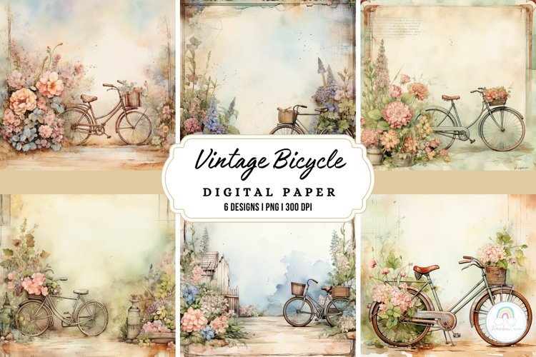 Vintage Bicycle Shabby Chic Digital Paper Backgrounds